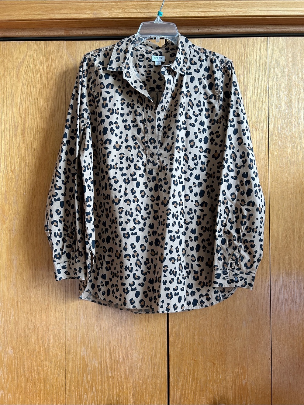 J. Crew Leopard Print Henley Blouse in Tan and Black